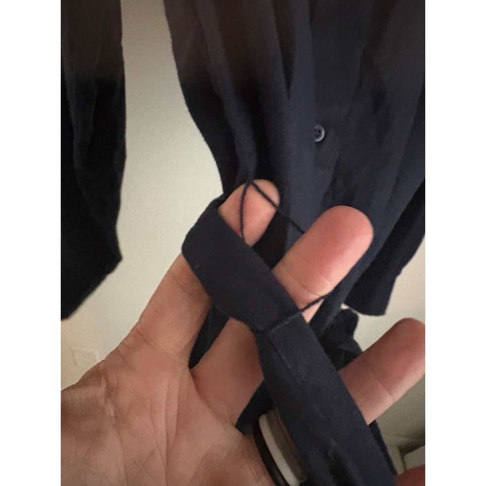 Lauren Ralph Lauren Navy Blue 100% Linen Blend Roll Tab Belted Utility Shirt L - Picture 7 of 9
